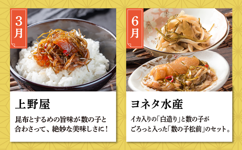 【定期便】 《2026年3月から発送》 松前町厳選 松前漬 食べ比べ 「3月・6月・9月・12月発送」 冷凍 本場の味 北海道 特産品 ご飯のお供 酒の肴 おつまみ 昆布 数の子 イカ スルメ 老舗 伝統 和食 お取り寄せ グルメ 松前町 MATN002