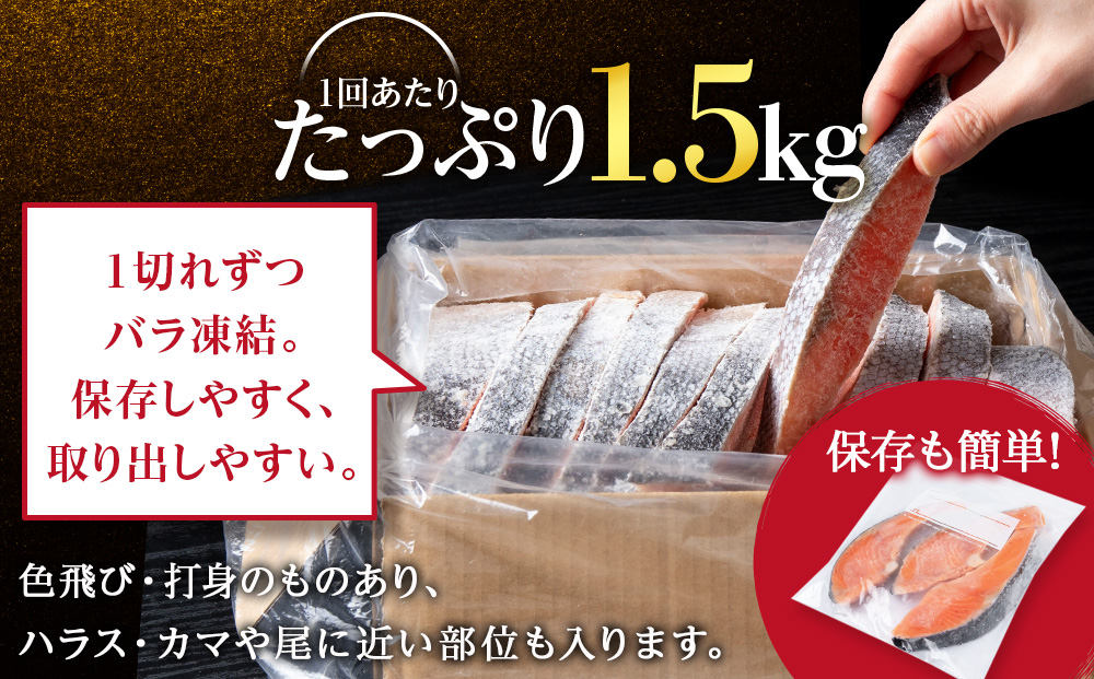 【3ヵ月定期便 】塩銀鮭 切り身 1.5kg＜三洋食品＞