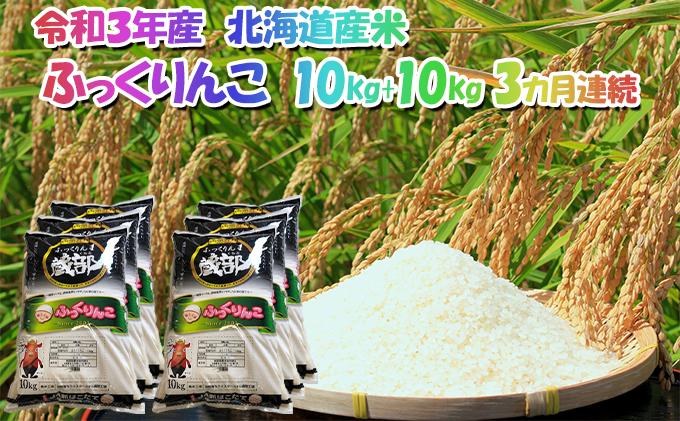 【3カ月連続】北海道 木古内町産 生産者 応援米 ふっくりんこ 10kg＋10kg