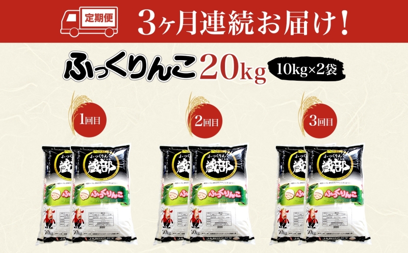 【3カ月定期便】北海道 木古内町産 ふっくりんこ 20kg 家計応援米　北海道米