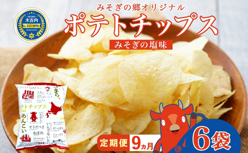 定期便 全9回北海道 オリジナル ポテトチップス 60g 6袋 塩味 道の駅 オリジナル パッケージ ポテチ しお じゃがいも ジャガイモ お菓子 スナック おやつ おつまみ あっさり ポテトチップス みそぎの郷 ご当地 送料無料 木古内