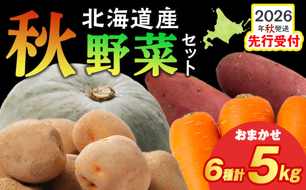 【2026年10月上旬以降順次発送】秋野菜 詰め合わせ 6種 計5kg サツマイモ・かぼちゃ・じゃがいも・にんじん・他おたのしみ秋野菜