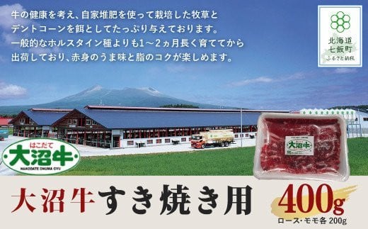【北海道ブランド牛】大沼牛すき焼き用（ロース200g、モモ200g） NAM001