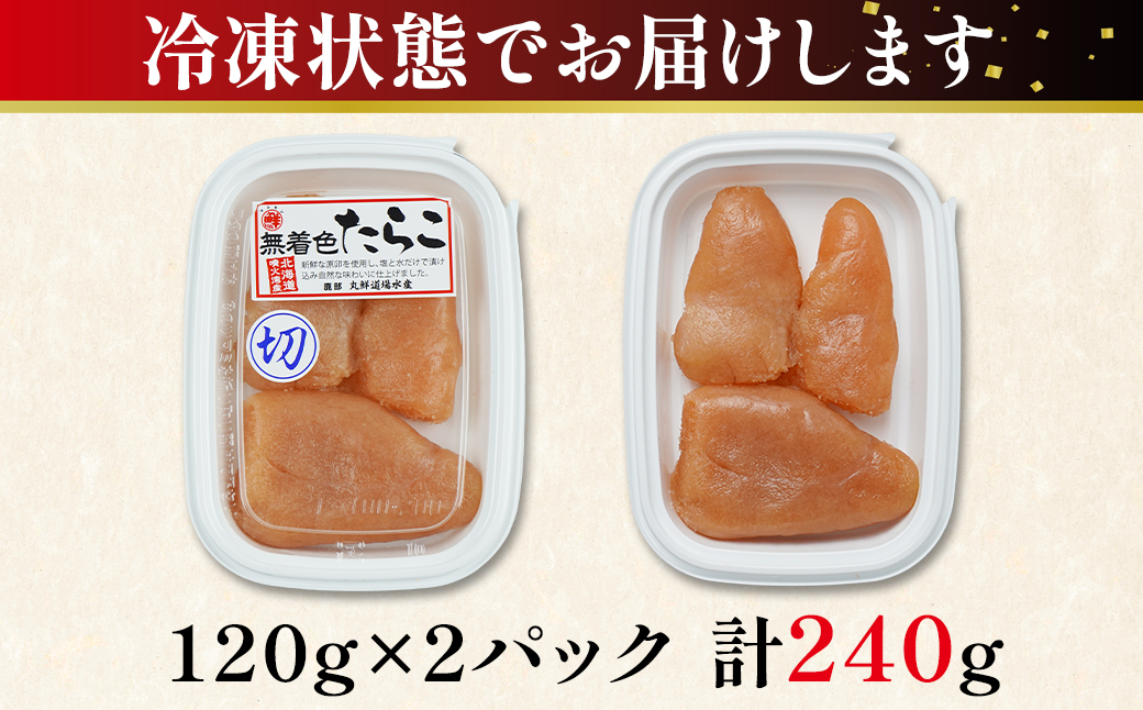 【丸鮮道場水産】北海道産 お試し 無着色たらこ 上切子 120g×2個（240g）