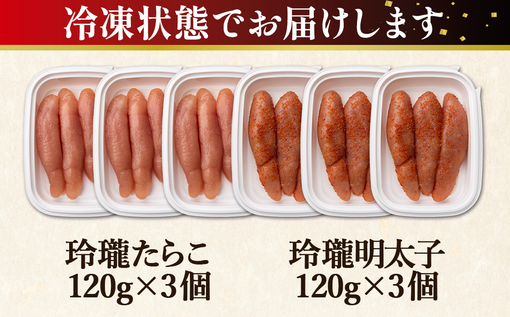 【丸鮮道場水産】玲瓏たらこと玲瓏明太子 各120g×3個 計720g