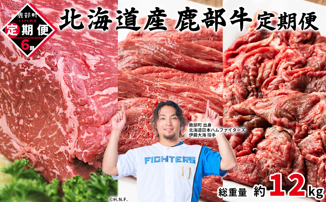 【定期便】北海道産 牛モモ肉ブロック500g 牛モモ肉680g 牛切り落とし800g 全6回 毎月お届け 鹿部牛 肉 赤身肉