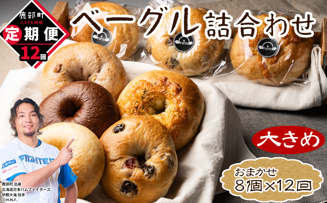 【定期便】全12回 毎月お届け 北海道産 ベーグル 8個 詰め合わせ おまかせ セット 個包装 小分け パン