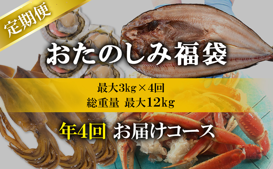 【定期便】 全4回お届け 北海道の海鮮＜おたのしみ福袋＞ 訳あり ズワイガニ入り 冷凍 5種 最大2.5～3kg