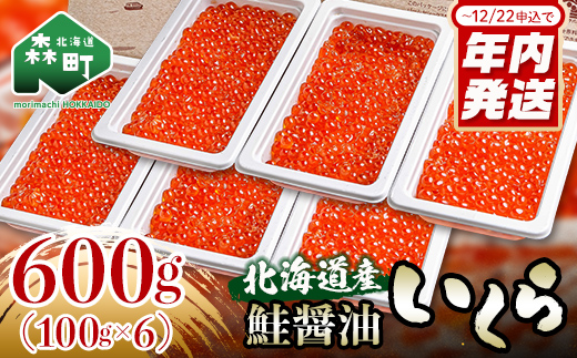 【12/22入金完了分まで年内発送】北海道産 鮭 いくら 小分け 600g（100g×6）＜海鮮問屋　株式会社　瑞宝＞ いくら イクラ 小分け 醤油漬け 森町 いくら醤油漬け しょうゆ漬け ふるさと納税 北海道 mr1-0831