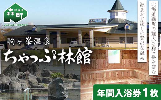 駒ケ峯温泉 ちゃっぷ林館　年間入浴券 ＜物産館運営振興会（ワイエスフーズ）＞ 駒ケ峯 温泉 露天風呂 源泉かけ流し サウナ 旅行 観光 北海道 森町 ふるさと納税 mr1-0839