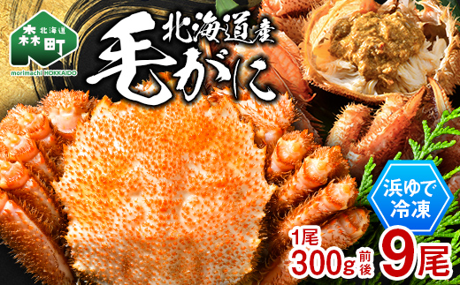北海道産 冷凍ボイル毛ガニ 300g前後×9尾  mr1-1441