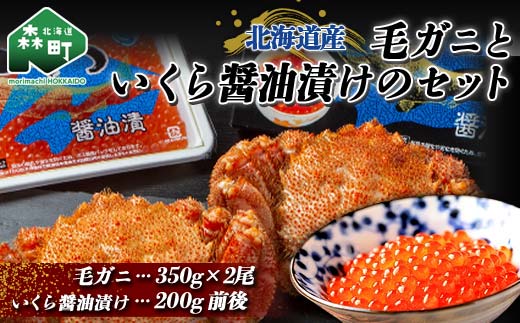 毛ガニ（350g×2尾）といくら醤油漬け（200g）のセット＜ワイエスフーズ＞ かに カニ いくら いくら醤油漬け イクラ 醤油漬け 魚卵 森町 ふるさと納税 北海道 毛蟹 毛かに 毛ガニ mr1-0018