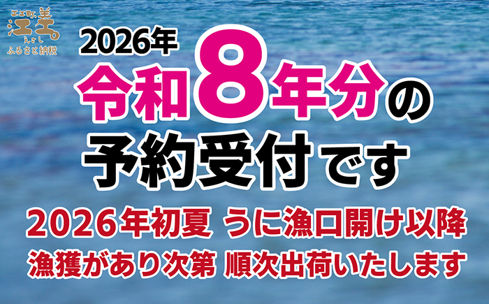 ＼2026年先行予約／北海道 江差前浜産 生うに 100g【天然・無添加・みょうばん不使用】令和8年　江差産キタムラサキウニ　日本海熊石産海洋深層水　塩水ウニ　素材を生かした自然の味　国産うに　雲丹　100グラムパック個包装