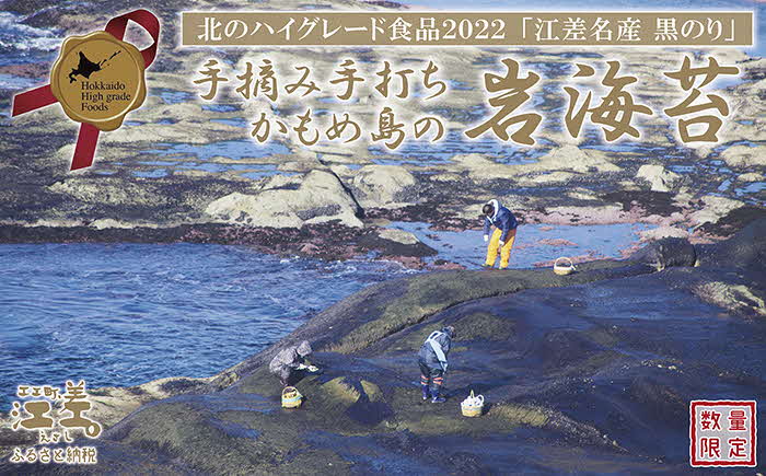 【先行予約 全サイト計10セット限定出品！3月配送】かもめ島の岩海苔〈天然・無添加・手摘み手打ち〉全形10枚　数量限定　北のハイグレード食品2022選定「江差名産 黒のり」　希少な「天然岩ノリ」だけで漁師が手作り　最高級の生干し板海苔　漁師めし　絶品海苔弁当　最高のおにぎり　国産海藻　北海道日本海