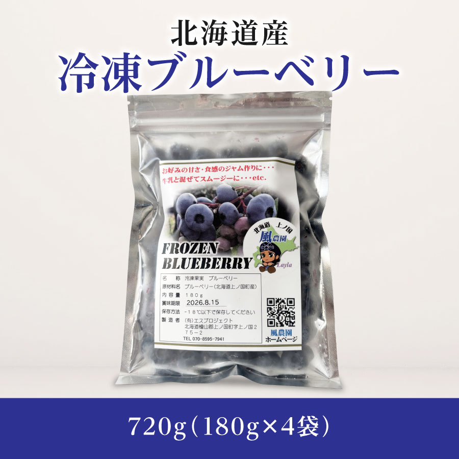 北海道産　冷凍ブルーベリー　720g（180g×4袋）　ノーザンハイブッシュ系品種　冷凍　国産 人気　フルーツ　果物　くだもの　スイーツ　ブルーベリー 加工品　ポリフェノール