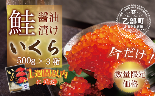 【数量限定 特別価格】＜いくら醤油漬　３パック（500ｇ×３）１.５ｋｇ＞鮮度にこだわる「笹谷商店」の絶品の醤油タレで漬けたいくら（検索：いくら イクラ 鮭いくら 鮭イクラ 醤油いくら 醤油イクラ いくら醤油漬け イクラ醤油漬け 醤油漬 いくら丼 秋鮭 国産 北海道産 北海道乙部町 日本海 冷凍 人気 訳あり 定額減税 使い道 ふるさと納税）