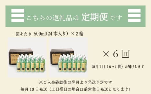 ＜定期便　Gaivota2箱（500ml×48本）×６回＞北のハイグレード食品 天然シリカ水 シリカ水 ミネラルウォーター シリカウォーター 軟水  北海道 乙部町 天然水 美容 ケイ素 無添加  シリカ ガイヴォータ 美肌 ミネラル リピーター 6か月 備蓄 災害用 非常用