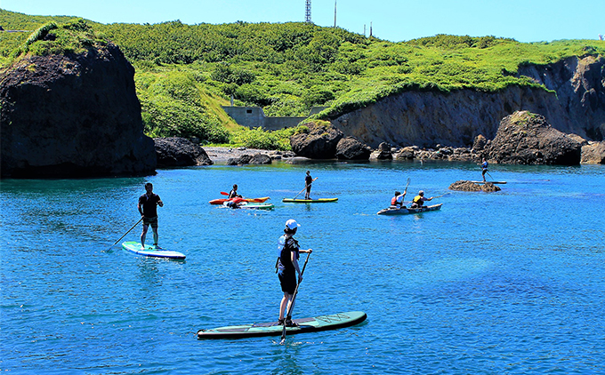 SUP&カヤック体験コース 1名様分 (1時間：温泉チケット付) [電子チケット] 体験チケット 手ぶらでOK | シーカヤック サップ アクティビティ チケット マリンスポーツ ウォーター スポーツ アウトドア 体験 初心者 初体験 | 北海道 奥尻町 送料無料