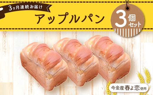 【3ヶ月連続お届け】今金産春よ恋使用！アップルパン3個セット  F21W-469