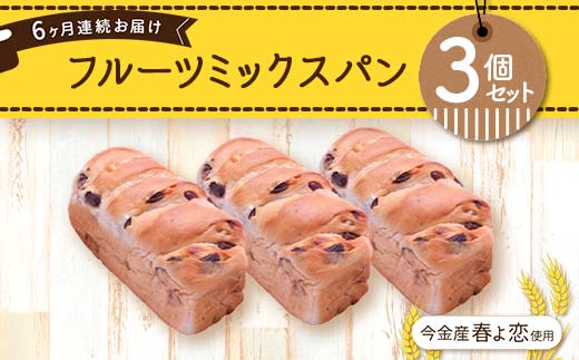 【6ヶ月連続お届け】今金産春よ恋使用！フルーツミックスパン3個セット  F21W-476