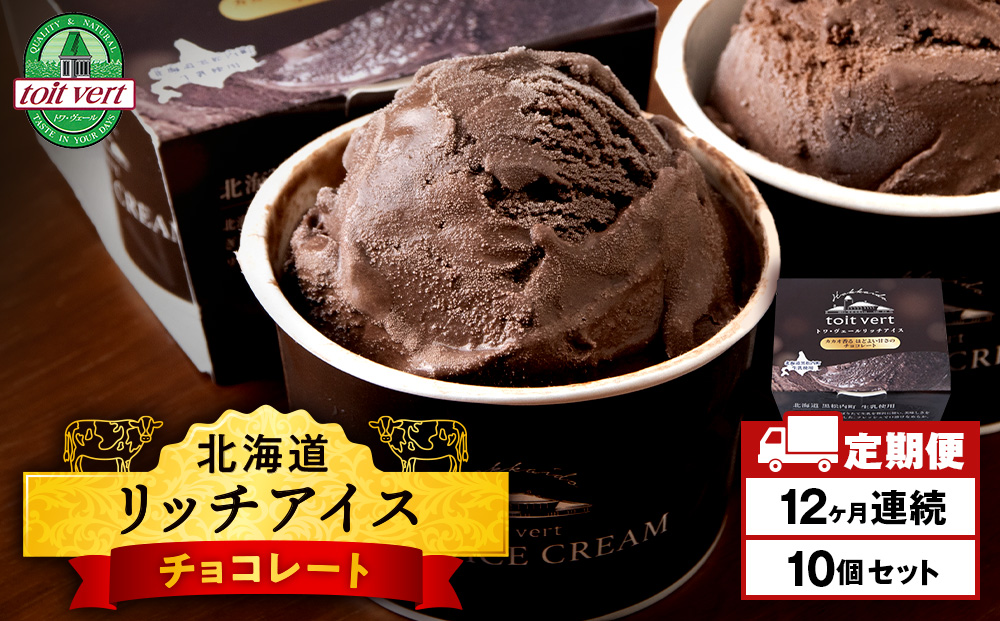 【定期便12ヶ月】リッチアイスクリーム カカオ香るほどよい甘さのチョコレート 10個セット（100ml）
