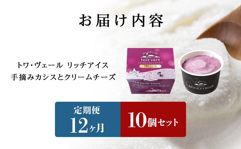 【定期便12ヶ月】リッチアイスクリーム 手摘みカシスとクリームチーズ　10個セット（100ml）