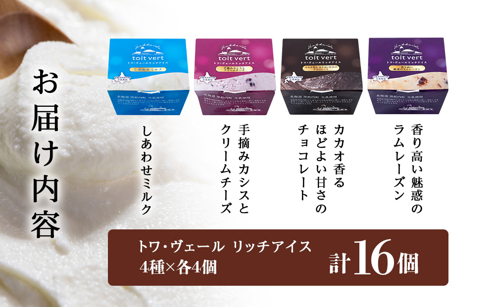 リッチアイスクリーム 16個セット（100ml）【 4種 × 各4個】アイス スイーツ おやつ 冷凍 食べ比べ