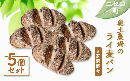 ライ麦パン 5個 セット | 自家製酵母 オンライン 申請 ふるさと納税 北海道 ニセコ ライ麦 パン ぱん 美味しいパン レーズン くるみ 朝食 朝ごはん スライス 道産小麦 冷凍パン 奥土農場 ニセコ町【42007】