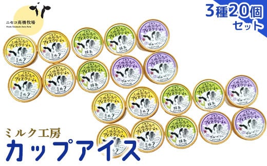 ニセコ高橋牧場ミルク工房　カップアイス3種20個入りセット【0311501】
