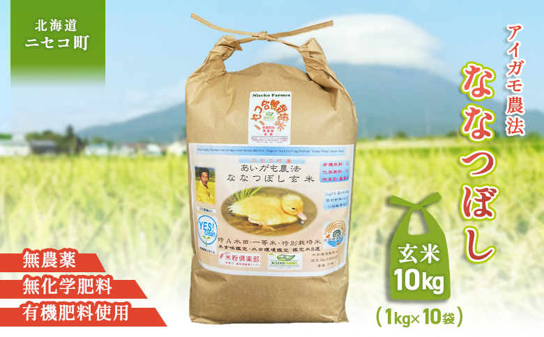 《数量限定受付！令和7年産米》合鴨農法ななつぼし 【玄米】【有機肥料/無農薬・無化学肥料･備蓄用】 令和7年度米　10kg(1kg×10袋)　水田環境鑑定米・米食味鑑定米【Yesclean農法認定品】【3114002】