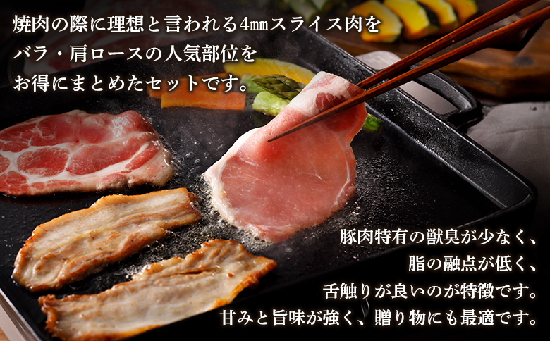 ルスツ羊蹄ぶた 焼肉セット バラ 肩ロース 各200g×2パック 800g オンライン 申請 ふるさと納税 北海道 留寿都 豚肉 豚 ブランド豚 肉 お肉 ポーク 焼肉 4mm スライス 小分け 便利 冷凍 国産 お取り寄せ 留寿都村【2201301】