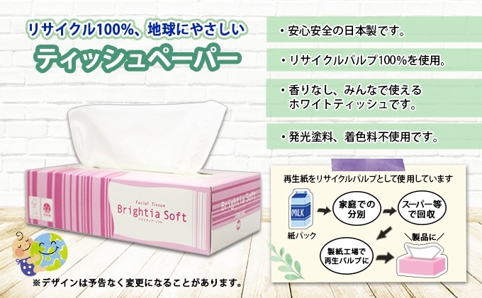 定期便 2ヵ月毎 全6回 ブライティア ソフト ボックスティッシュ 200組 400枚 60箱 日本製 まとめ買い リサイクル 長持 防災 常備品 日用雑貨 消耗品 生活必需品 備蓄 ペーパー 紙 北海道 倶知安町 日用品 