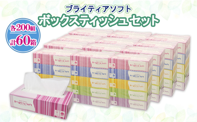 ブライティア ソフト ボックスティッシュ 200組 400枚 60箱 日本製 まとめ買い ティッシュ リサイクル 長持 防災 常備品 日用雑貨 消耗品 生活必需品 備蓄 ペーパー 紙 北海道 倶知安町 日用品 