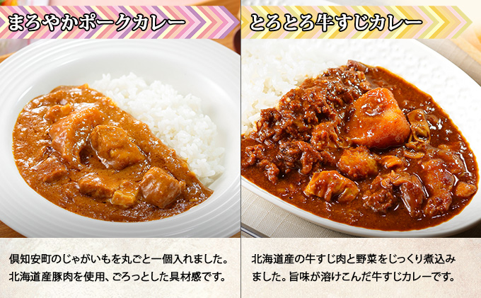 北海道 倶知安 カレー 4種 食べ比べ 各2個 計8個 中辛 スープカレー ビーフカレー ポークカレー 牛すじカレー じゃがいも 牛肉 豚肉 鶏 チキン 業務用