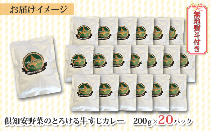 無地熨斗 北海道 倶知安 牛すじカレー 200g 20個 中辛 レトルト食品 加工品 時短 牛すじ 野菜 じゃがいも お取り寄せ グルメ 【お肉・牛肉・加工食品】 レトルトカレー 