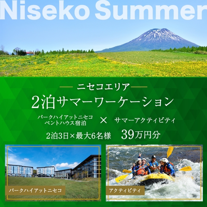 【北海道ツアー】サマーワーケーション パークハイアットニセコ ペントハウス宿泊×ガイド付きアクティビティ（390,000円分）【2泊3日×最大6名】【5月1日-9月30日】宿泊券 旅行チケット