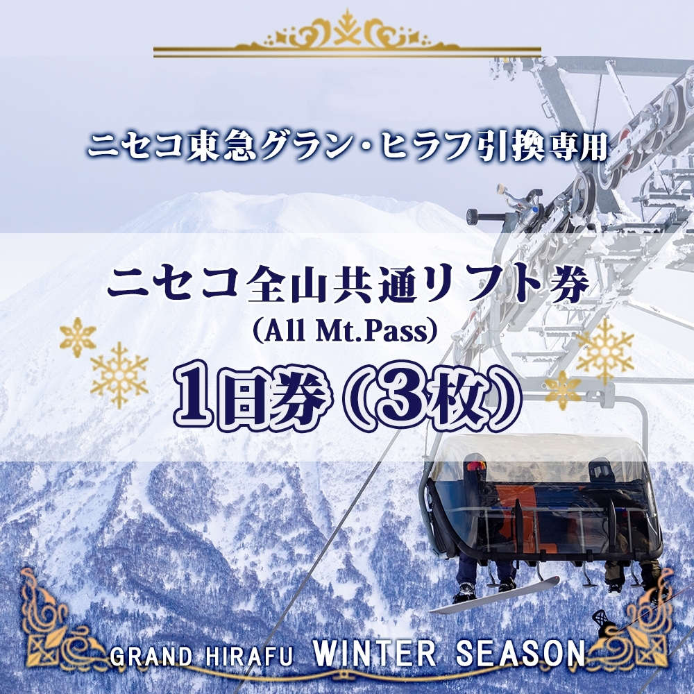 ニセコ 全山共通 リフト券 All Mt.Pass 1日券 【3枚】 2025-2026シーズン スキー リフト券 スポーツ 羊蹄山 雪 パウダースノー ニセコ 倶知安町 スキー場 冬山 雪山 ウインタースポーツ スノボ