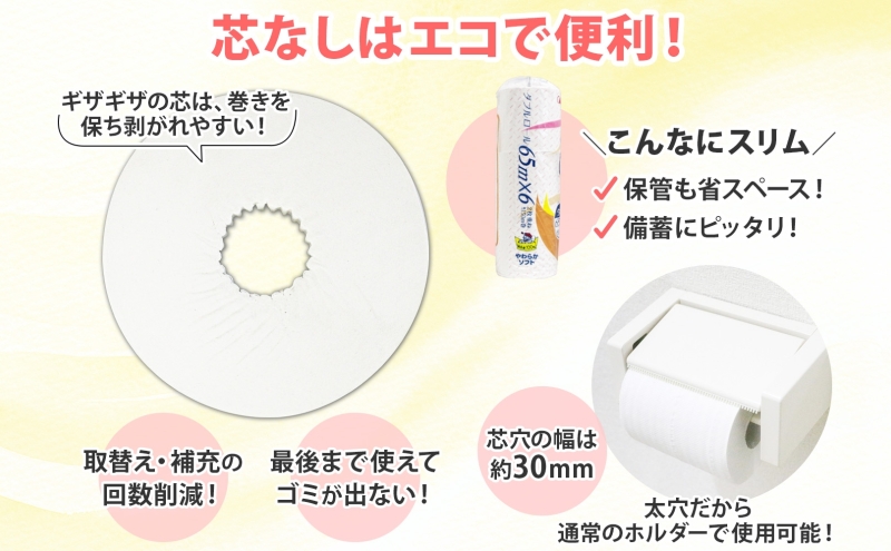 ワンタッチコアレス トイレットペーパー ダブル 65ｍ 60ロール 芯なし まとめ買い トイレ リサイクル 長持 防災 常備品 日用雑貨 消耗品 生活必需品 備蓄 ペーパー 紙 北海道 倶知安町 日用品 再生紙 