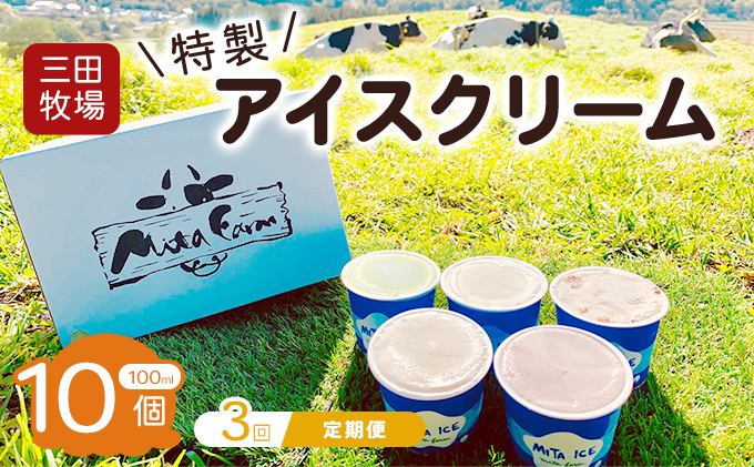 【3ヵ月定期便】アイス 三田牧場 特製 アイスクリーム 10個 セット ミルク チョコレート いちごミルク ラムレーズン 抹茶 お菓子