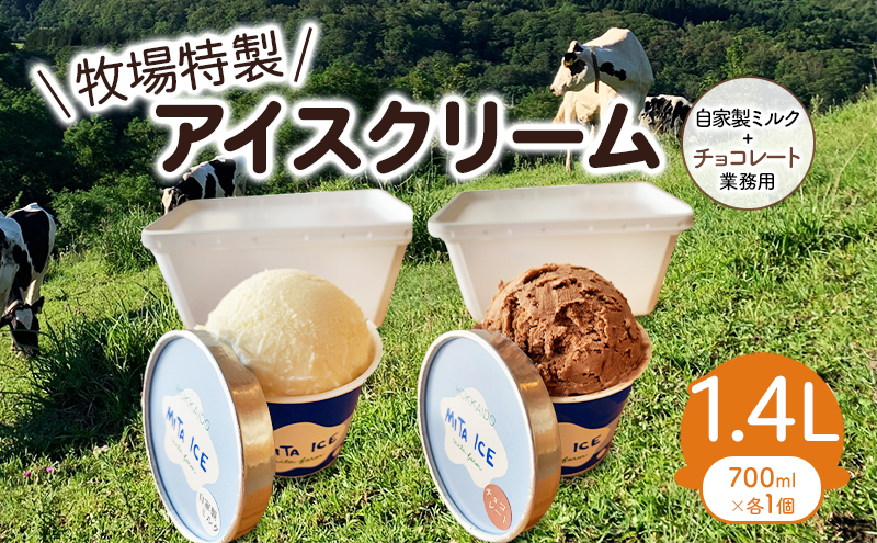 ミタアイス業務用2個入りセット アイス 三田牧場 1.4L 自家製ミルク 1個＋チョコレート 1個