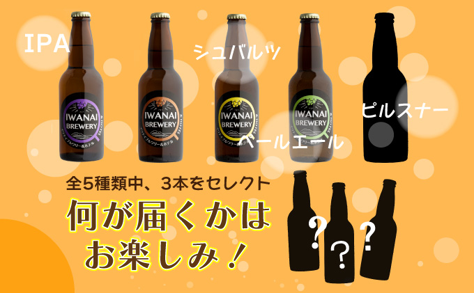 IWANAI BREWERY＆HOTEL クラフトビール 飲み比べ3本セット 地ビール ピルスナー IPA ペールエール シュバルツ 季節限定 瓶ビール お酒 F21H-473