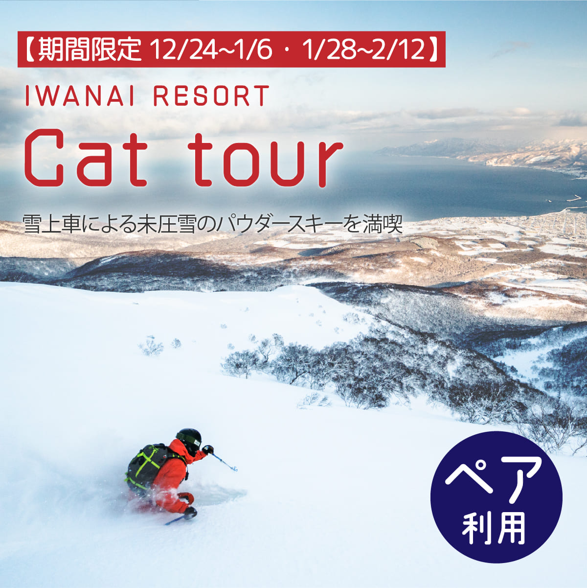 【期間限定12/24~1/6・1/28~2/12】IWANAI RESORT【Cat tour】ticket ペア利用 F21H-417 [002-a005]