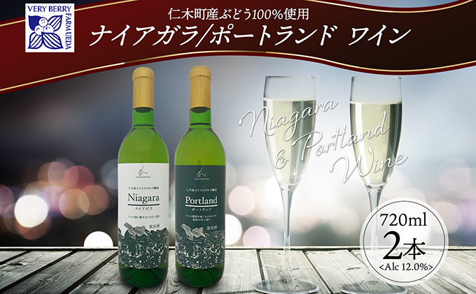 ナイアガラ ポートランド ブドウ ワイン 720ml 2本 飲み比べ セット 葡萄 ぶどう 果実 果実酒 お酒 アルコール 白ワイン 辛口 お取り寄せ ギフト gift ボトル 紙箱 御中元 お中元 自然農園