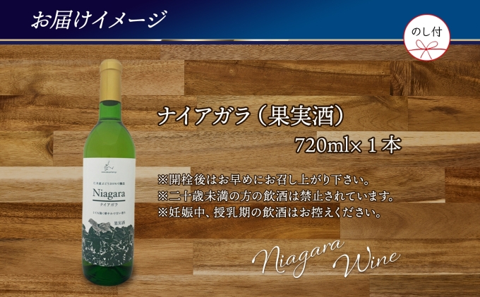 無地熨斗 ナイアガラ ブドウ ワイン 720ml 1本 熨斗付き 葡萄 ぶどう 果実 果実酒 お酒 アルコール 白ワイン 辛口 お取り寄せ ギフト gift ボトル 紙箱 御中元 お中元  熨斗 のし 自然農園