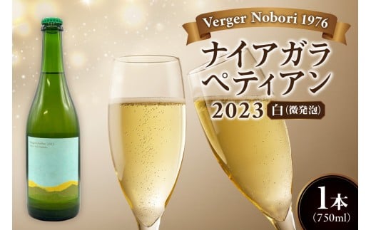 余市町 ナイアガラワイン ペティアン 2023  750ml×1本 Verger Nobori 1976 辛口微発泡白ワイン 余市町登町 マスカット 瓶内二次発酵 ナイアガラ ワイン 白ワイン 北海道 送料無料_Y103-0031