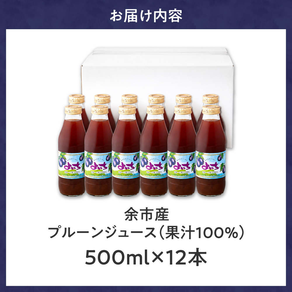 余市産 無添加 プルーン果汁100％ジュース 500ml×12本セット 鉄分 食物繊維 ポリフェノール 栄養豊富 濃厚_Y018-0075