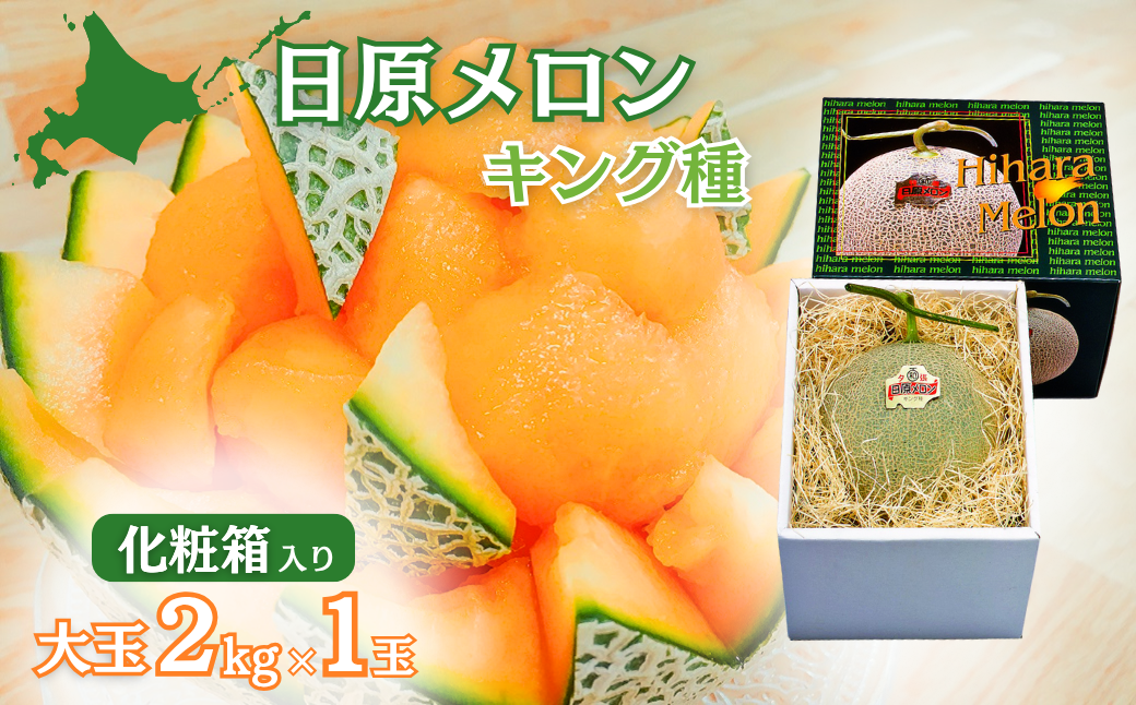 【先行予約】大玉「日原メロン（キング種）」（ 2.0kg相当×1玉 北海道産）カラー化粧箱入り