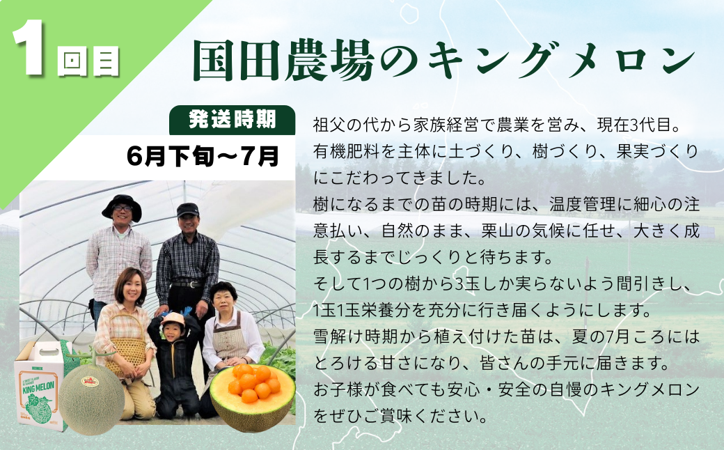 【先行予約】北海道産赤肉メロン3種定期便（1玉×3回）