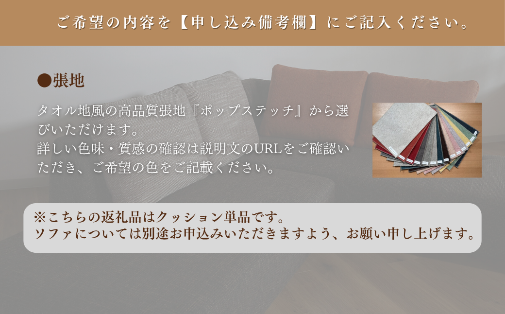 小クッション1個【張地（スタンダード）から選択可】（トリップ）