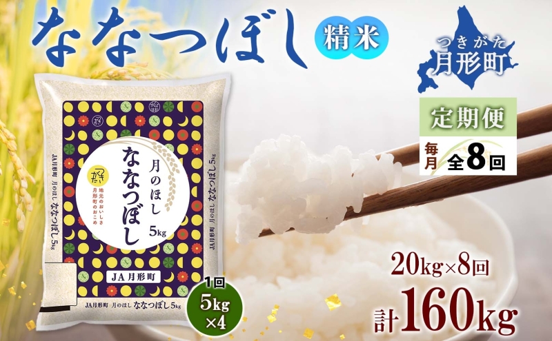 【令和7年産先行予約】北海道 定期便 8ヵ月連続8回 令和7年産 ななつぼし 5kg×4袋 特A 精米 米 白米 ご飯 お米 ごはん 国産 ブランド米 おにぎり ふっくら 常温 お取り寄せ 産地直送 送料無料 月形 